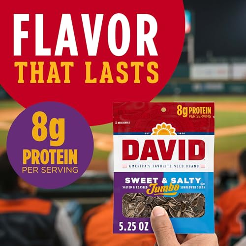 DAVID Roasted and Salted Sweet and Salty Jumbo Sunflower Seeds, Keto Friendly, 5.25 oz, 12 Pack - Thumbnail 4