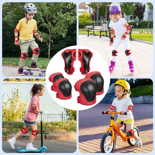 Image of CKE Knee Pads for Kids Kneepads and Elbow Pads Toddler Protective Gear Set Kids Elbow Pads and Knee Pads for Girls Boys with Wrist Guards 3 in 1 for Skating Cycling Bike Rollerblading Scooter. | 3-in-1 knee pads for kids with wrist guards. Kids knee pads and elbow pads for skating, cycling, rollerblading and scooters