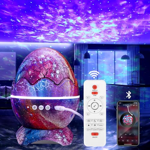 Proyector de luz de galaxia con altavoz Bluetooth, 8 proyectores de aurora de ruido blanco, varios efectos de luz, luces de huevo de dinosaurio para decoración de dormitorio, proyector de luz nocturna