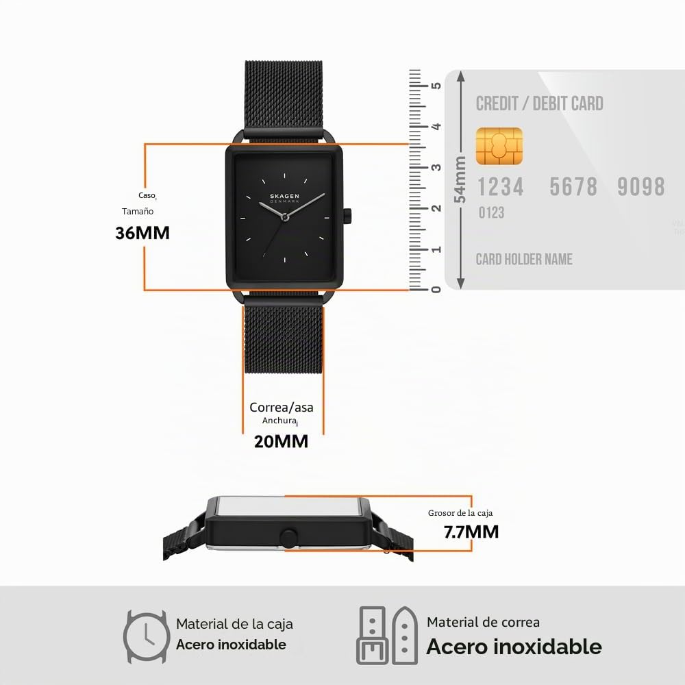 Skagen Reloj Hagen para Hombre, Movimiento de Cuarzo a Tres Agujas con Correa de Acero o Piel