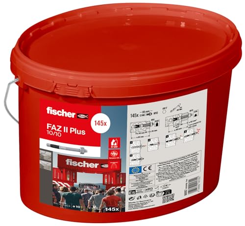 fischer Bolzenanker FAZ II Plus 10/10 gvz im Eimer, Schwerlastanker mit hoher Tragfähigkeit, 145 Ankerbolzen für Befestigungen schwerer Lasten und Stahlkonstruktionen, Seismik- & ETA-Zulassung