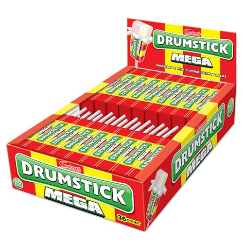 Swizzels Mega Original Drumstick Raspberry and Milk Flavoured Lollies Multipack Bulk Box (36 lollies)