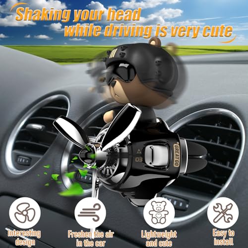 Image of 2Pcs Car Air Fresheners, Cute Bear Pilot Automotive Air Outlet Creative Car Perfume Diffuser, Automotive Accessories Air Vent Decoration with 8 Fragrant Tablets (Black 1+Black 1)