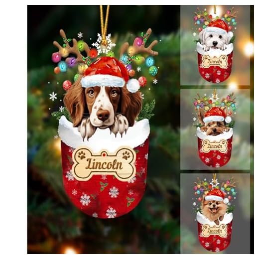 FAMITRENDZ Personalized Welsh Springer Spaniel in Snow Pocket Christmas Ornaments, Custom Welsh Springer Spaniel Dog's Name, 2D Flat Shape Acrylic Ornament, Dogs Lovers Gift for Christmas
