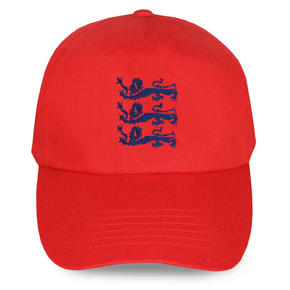 TeddyT's Adult Three Lions Design Adjustable Red Baseball Cap (Royal Blue Lions)