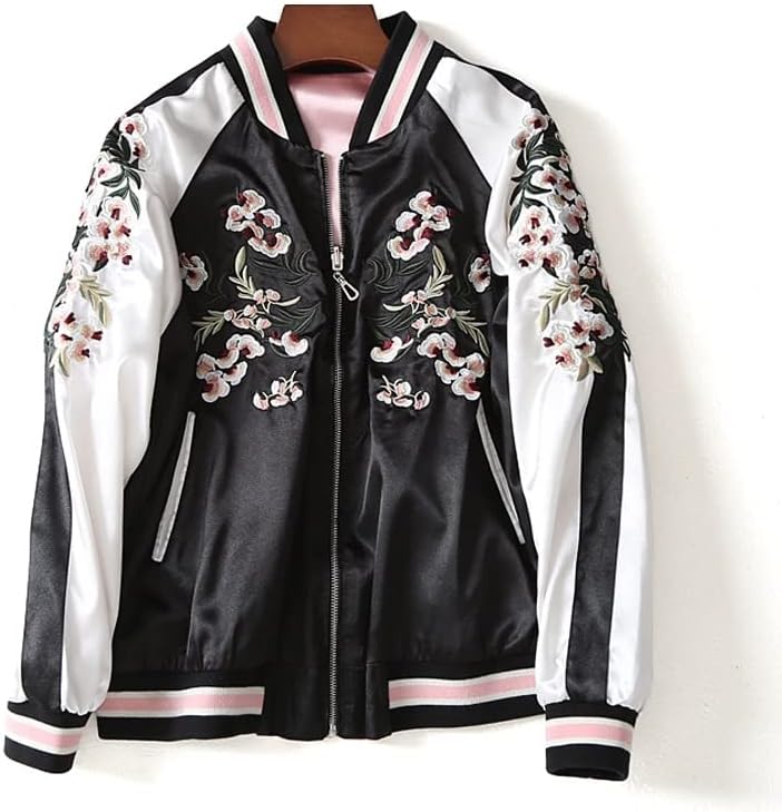 JYHBHMZG Casual Jacket.Double-Sided Flower Embroidery.Color Stitching.Spring Baseball Uniform Jacket