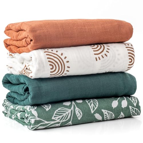 Image of 2 Pack Muslin Swaddle Blankets (Terracotta), 100% Organic Cotton, Large 47 x 43, Newborn Recieving Blanket,Gender Nuetral Color Patterns, Burping Cloth, Nursing Cover.