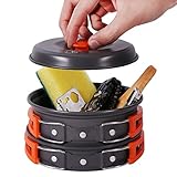 REDCAMP 12 PCS Camping Cookware Mess Kit, 800ml (28oz) Backpacking Camping Pot+Pan Set, Lightweight and Compact Cookware for Hiking, Picnic and Camping