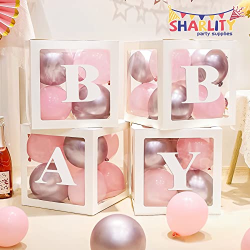 Baby Boxes With Letters For Baby Shower, 4 Pcs Transparent Balloon Boxes With 8 Letters For Gender Reveal Decorations, Birthday Party Decorations (White) #TOP5