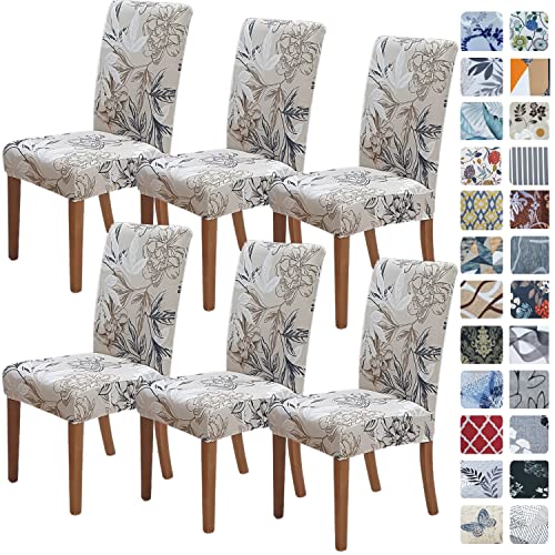 SPRINGRICO Fundas para sillas de Comedor, Paquete de 6, Fundas elásticas para sillas de Comedor, de Elastano, Lavables, Fundas para sillas Parsons, Protector de Asiento extraíble para el hogar o