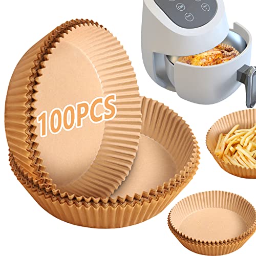 Backpapier Airfryer 100 Stück, backpapier einwegschalen für heißluftfritteuse, Luftfritteuse Pergamentpapier Liner, für Bratpfanne, Ofen, Mikrowelle Und HeißLuftfritteuse Cover