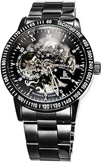 Alienwork IK Automatikuhr Armbanduhr Herren Damen Schwarz Edelstahl Metallarmband Skelett