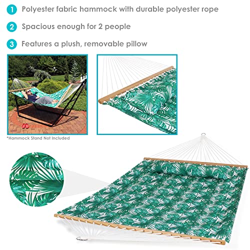 Sunnydaze Printed Quilted Polyester Double Hammock And Pillow - 450-Pound Weight Capacity - Green Palm Leaves #TOP3
