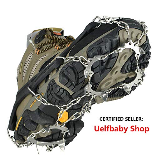 Uelfbaby Crampons 13 Spikes Ice Snow Grips Traction Cleats System Safe Protect for Walking, Jogging, or Hiking on Snow and Ice