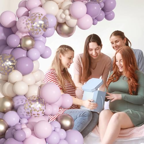Ouddy Party Dusty Purple Balloon Arch Garland Kit, Different Sizes 18 12 10 5Inch Purple Pink Lavender Sand Rose Gold Metal Confetti Balloon for Bridal Baby Shower Wedding Birthday Party Decoration