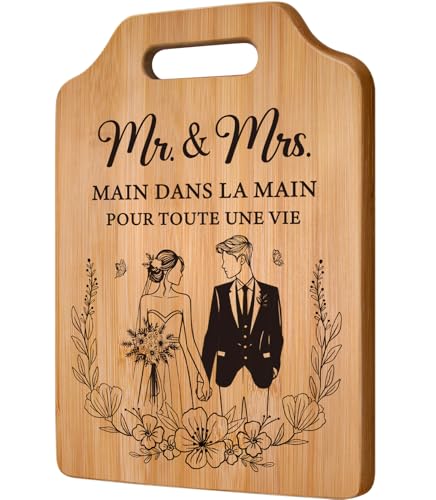 Giftasy Cadeau Mariage, Cadeau Couple - Mr Mrs Planche à Découper Bambou, Cadeaux de Jeunes Mariés, Cadeau Future Mariée, Cadeau Couple Original pour...