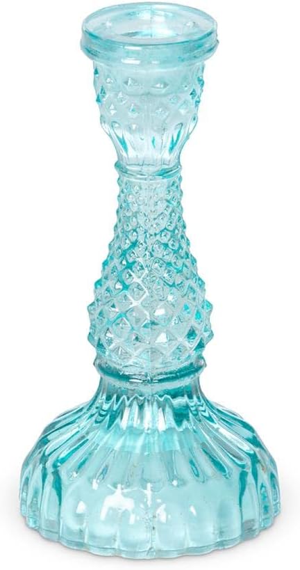 Park Hill Collection La Boheme Pressed Glass Turquoise Taper Holder, 6 in.