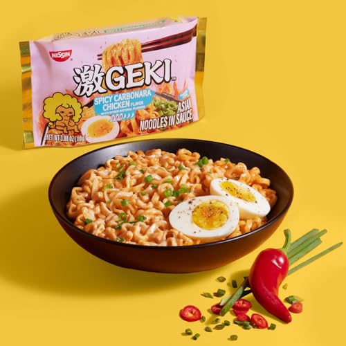 Image of Nissin Geki Chili Infused Asian Noodles, Spicy Carbonara Chicken (Pack of 20)