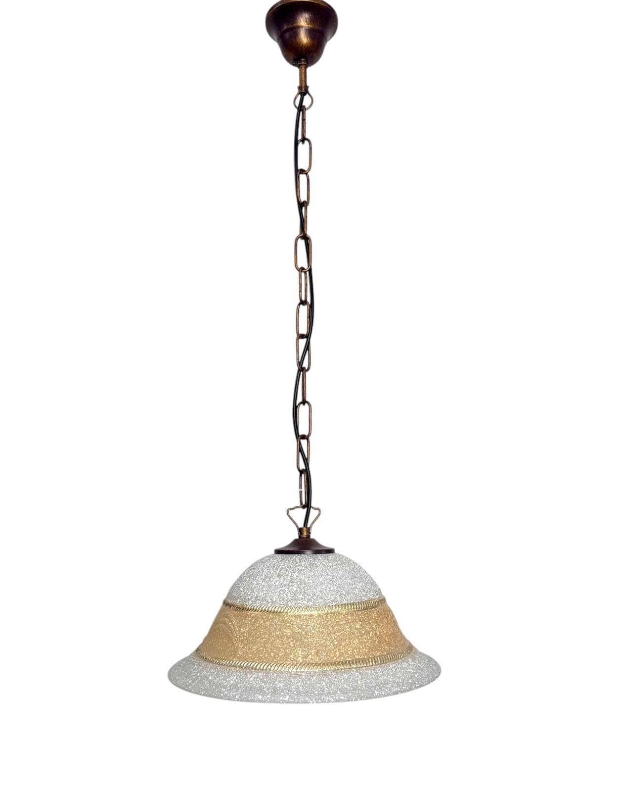 Lampadario a sospensione classico a 1 luce catena ferro battuto e vetro corona con decoro ambra e oro per sala da pranzo, camera da letto, corridoio, ingresso, soggiorno, salotto, cucina.