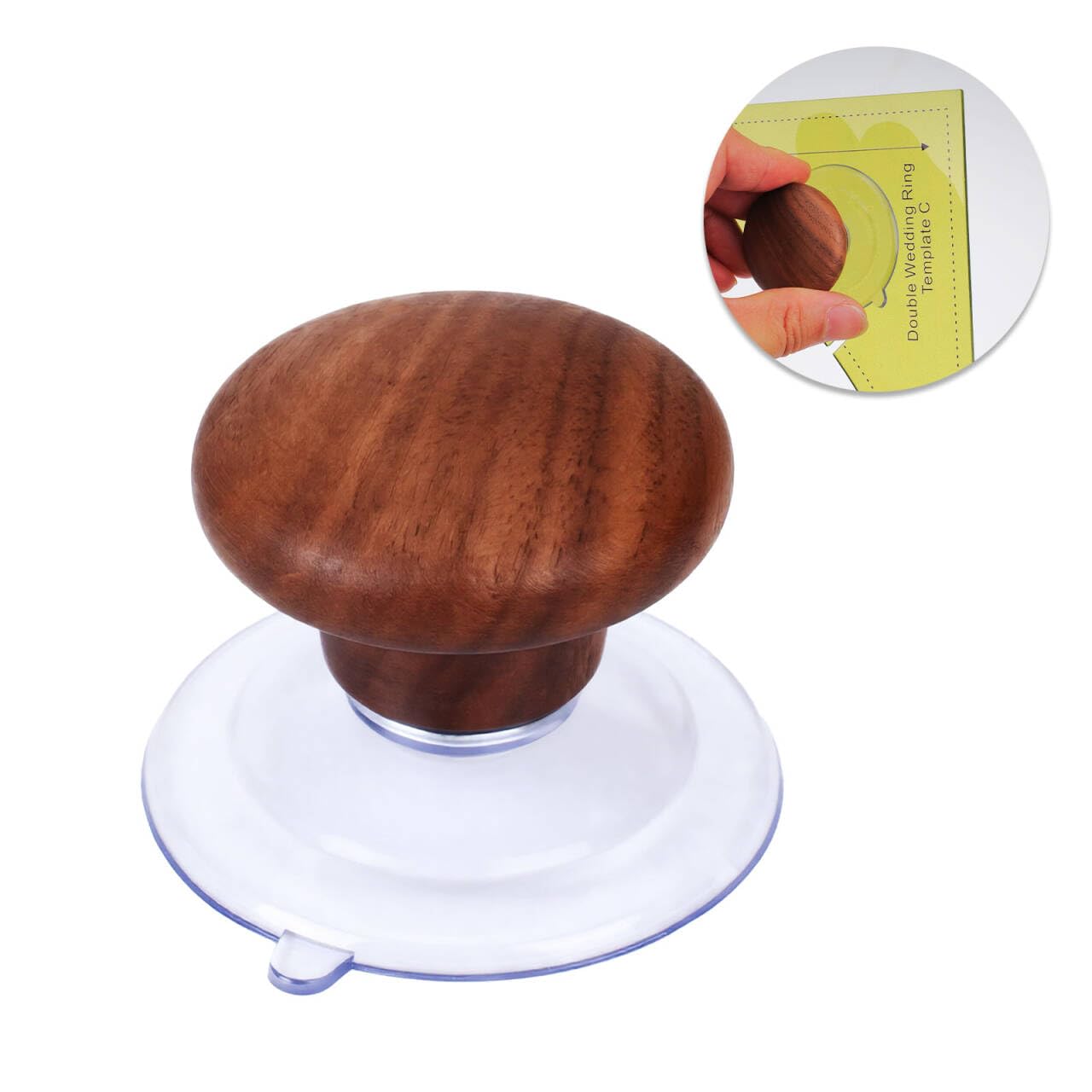 Wooden Mushroom Quilting Ruler Suction Cup Knob, Ergonomic Ruler Grip for Precise Cutting, Strong Suction Cup Handle for Quilters Sewing Patchwork Crafting Tools