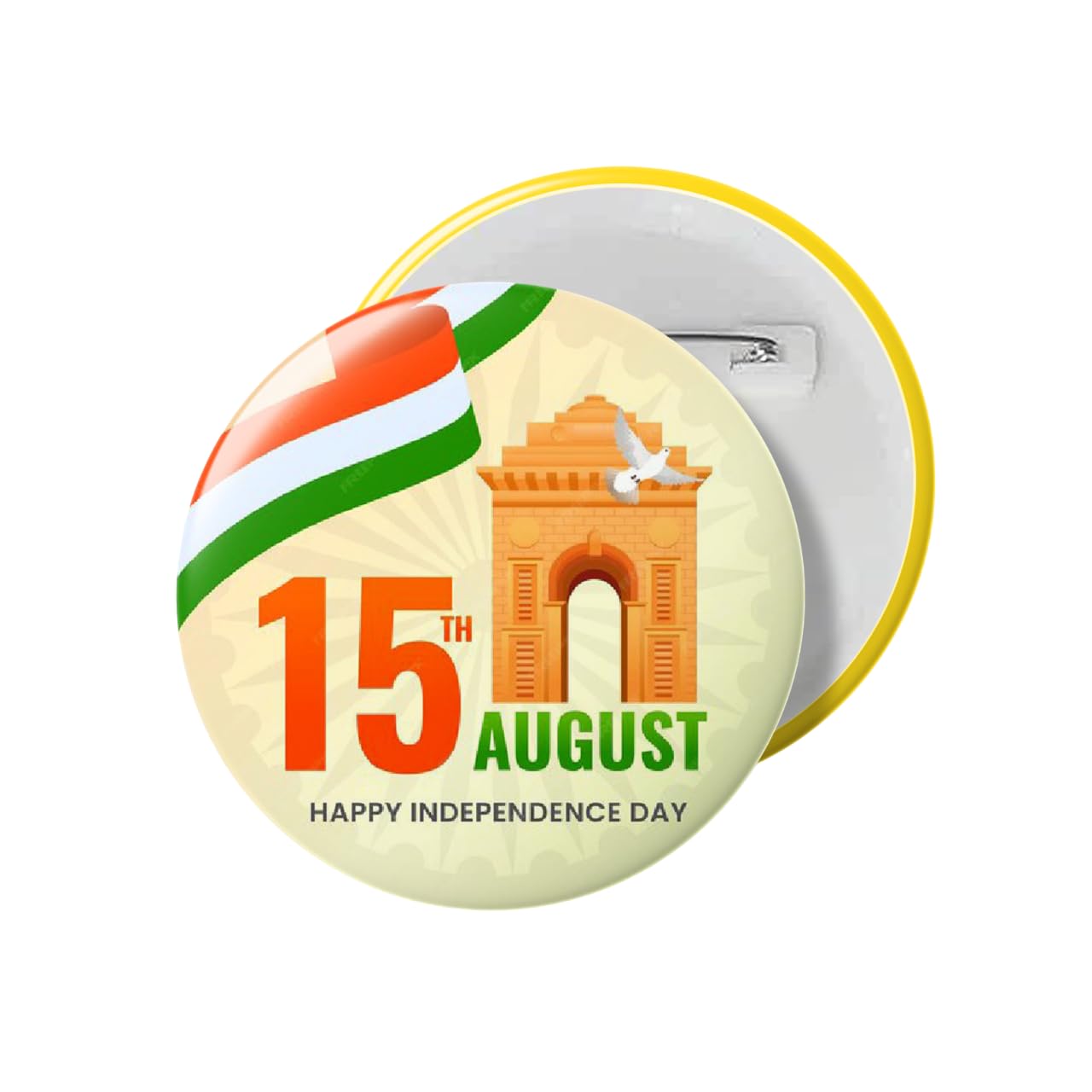 Deep Print Mart 15 August Independence Day Badge - Indian National Flag Badge - 58mm High Glossy