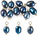 FASHEWELRY 10 colgantes de perlas naturales para pendientes, colgantes de perlas ovaladas azules prusianas con lazo de acero inoxidable para hacer collares, pulseras, aretes, joyas