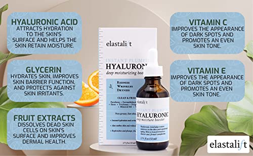 Elastalift Hyaluronic Acid Facial Serum For Hydrating, Firming, & Plumping Face – Anti-Aging Hyaluronic Acid Booster For Face Improves Wrinkles, Redness, & Dry Skin – Non-Greasy Wrinkle Repair Serum #TOP1