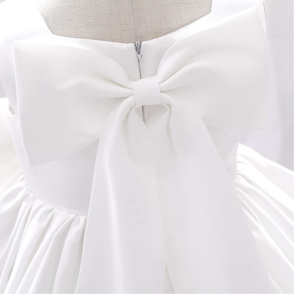 IBAKOM Mädchen Bowknot Tutu Prinzessinnen-Kleid für Mädchen, zum Geburtstag, für Hochzeit, Taufkleid, weiß, 12-18 Monate