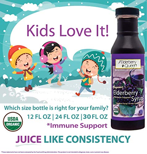 Organic Elderberry Liquid Syrup 30 oz by Elderberry Queen, Sambucus, Aronia Berry, Pure Natural Certified Organic Immune Support Herbal Supplement