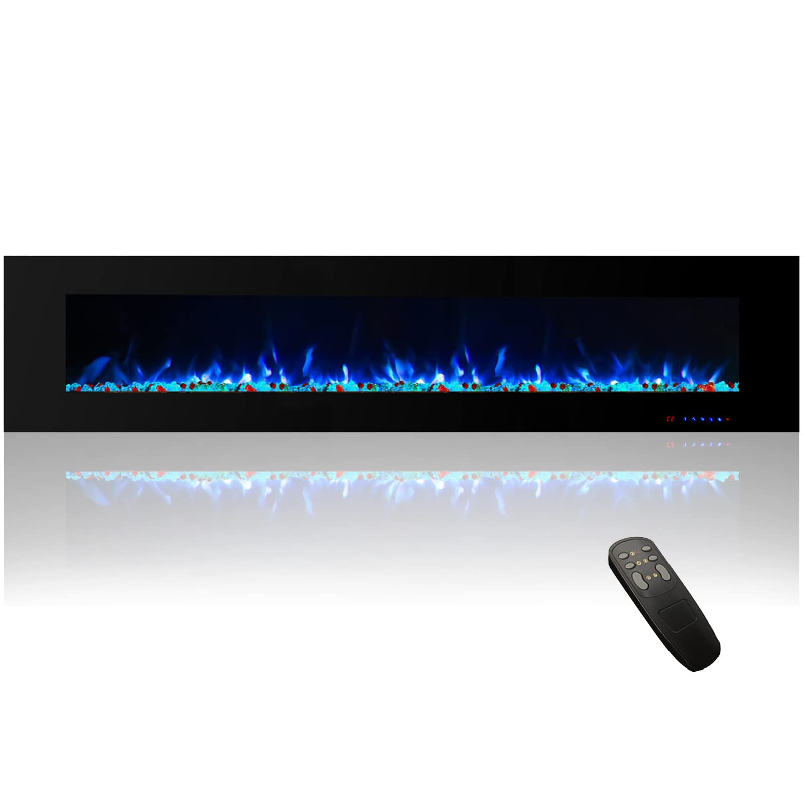 Valuxhome Electric Fireplace, 84 Inches Wall Mounted Fireplace (NOT for Recessed), Vent on The Top, Timer & Remote, Log & Crystal, Touch Screen, 1500/750W, Black