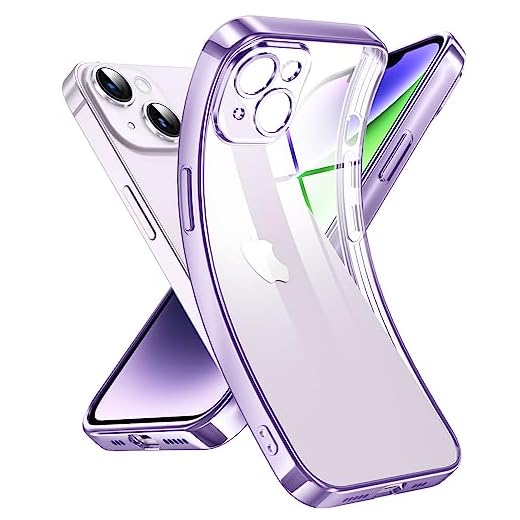 Supdeal Crystal Clear - Carcasa para iPhone 14, Nunca Amarilla con protección de cámara, Silicona Transparente, Ajuste Suave, Ultra Fina y Ligera, 6,1 Pulgadas, Color Morado