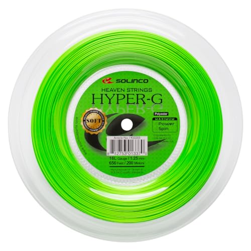 Solinco Hyper-G Weiche Tennissaitenrolle 656ft / 200m Weichere Hochleistungs-Co-Polyester-Monofile für Power, Spin & Control, 16L