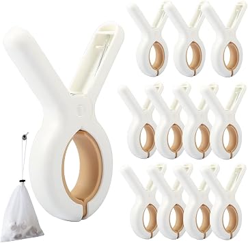 12 PCS Beach Towel Clip, Cloth Pins, Quilt Drying Clip, Plastic Clothespins, Strong Grip Holder to Dry Laundry on Clothesline and Hanging RackSmall