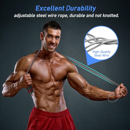 Blukar Cuerda para Saltar, Comba de Saltar con Mango Antideslizante de Espuma Suave Cuerda Ajustable Libre y Rodamientos de Bolas de Rápidos para Fitness, Ejercicio de Intervalos, Crossfit - Imagen 4