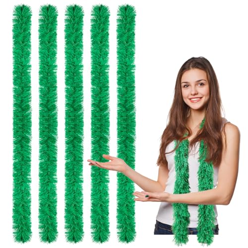 FeelfunFeather 5pcs Feather Boa - Green Artificial Fluffy Boas Bulk 5 Ft for Wedding Birthday Tea Party Christmas Costume Decor