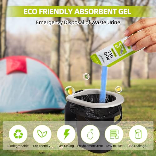 Polvo para inodoro portátil, gel absorbente ecológico para residuos líquidos, gelificación y desodorización, polvo para tratamiento de residuos en inodoros de emergencia, camping y senderismo al aire libre miniatura 2