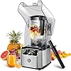 WantJoin Commercial Professional Blender With Shield Quiet Sound Enclosure 2200W Industries Strong and Quiet Professional-Grade Power, Self-Cleaning, Silver
