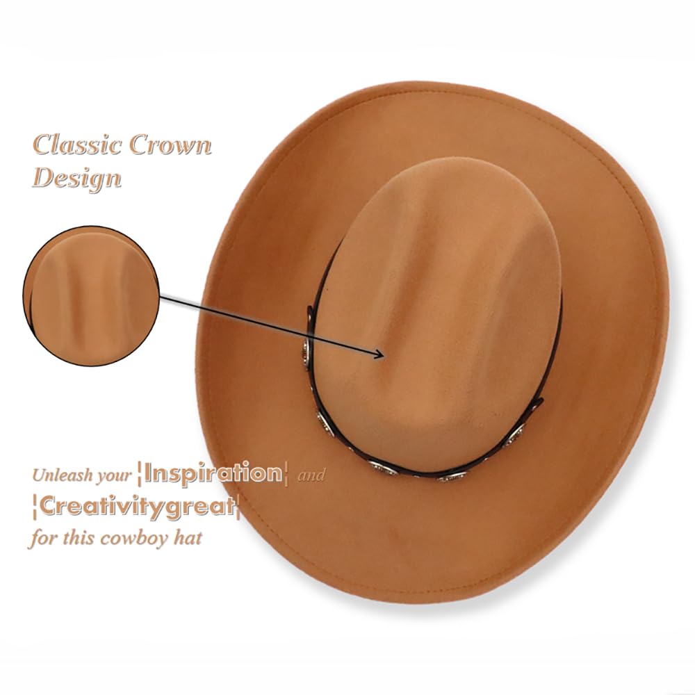 Cappello da cowboy occidentale per uomo e donna a tesa larga in feltro cappello da cowboy con fibbia cintura classico Fedora cappello
