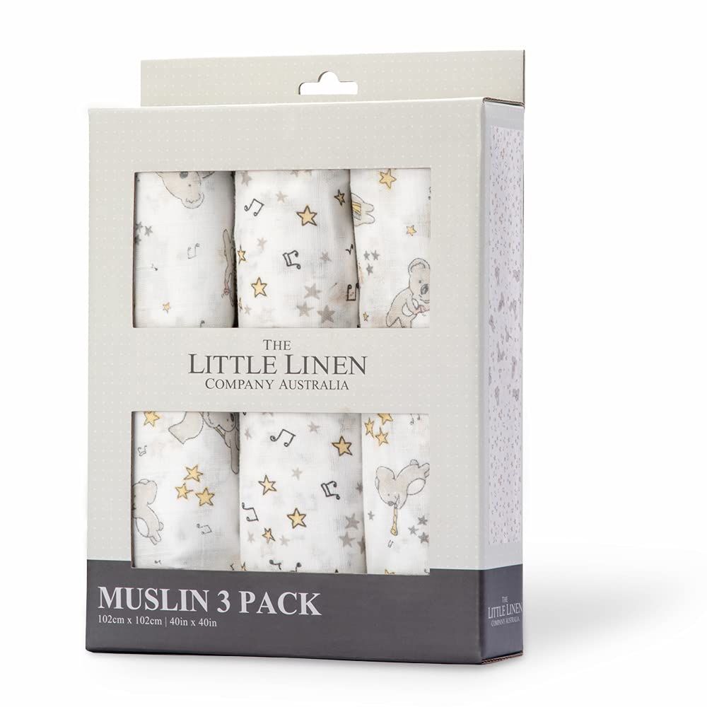 The Little Linen CompanyMuslin Baby Wrap 3Pk - Cheeky Koala