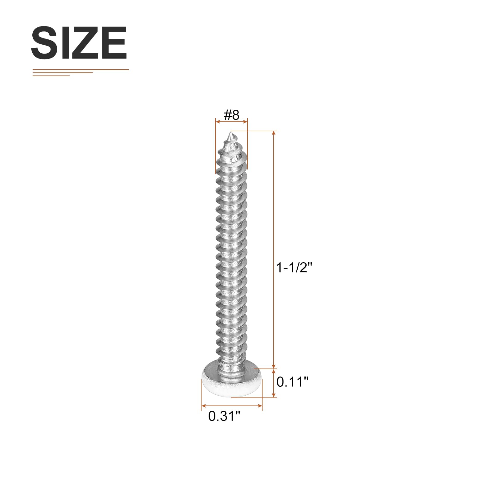 DTGN #8x1-1/2" White Screws 100Pack - 304 Stainless Steel Pan Head Phillips Sheet Metal Screw Self-tapping Screw Wood Screws - Image 2