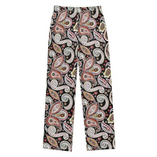 Pajama Pants Red Paisley Design PJ Bottoms Sleepwear Lounge Sleep Pant with Pockets