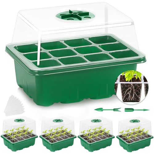 Image of HASTHIP 5Pcs Germination Tray Seed Germination Tray Plastic Seedling Plant Grow Tray Kit with Lid, Seed Starter Microgreen Growing Trays with 12 Cell Seedling Tray Tools