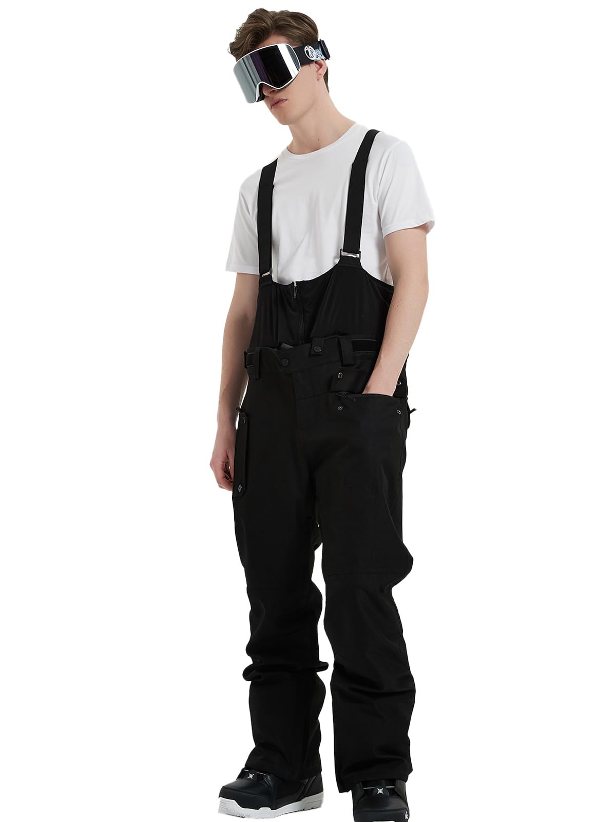 HOUZONIY Herren Skihose Wasserdicht Schneehose Softshellhose Winter Warm Gefüttert Snowboardhose Overall mit VAbnehmbar Träger