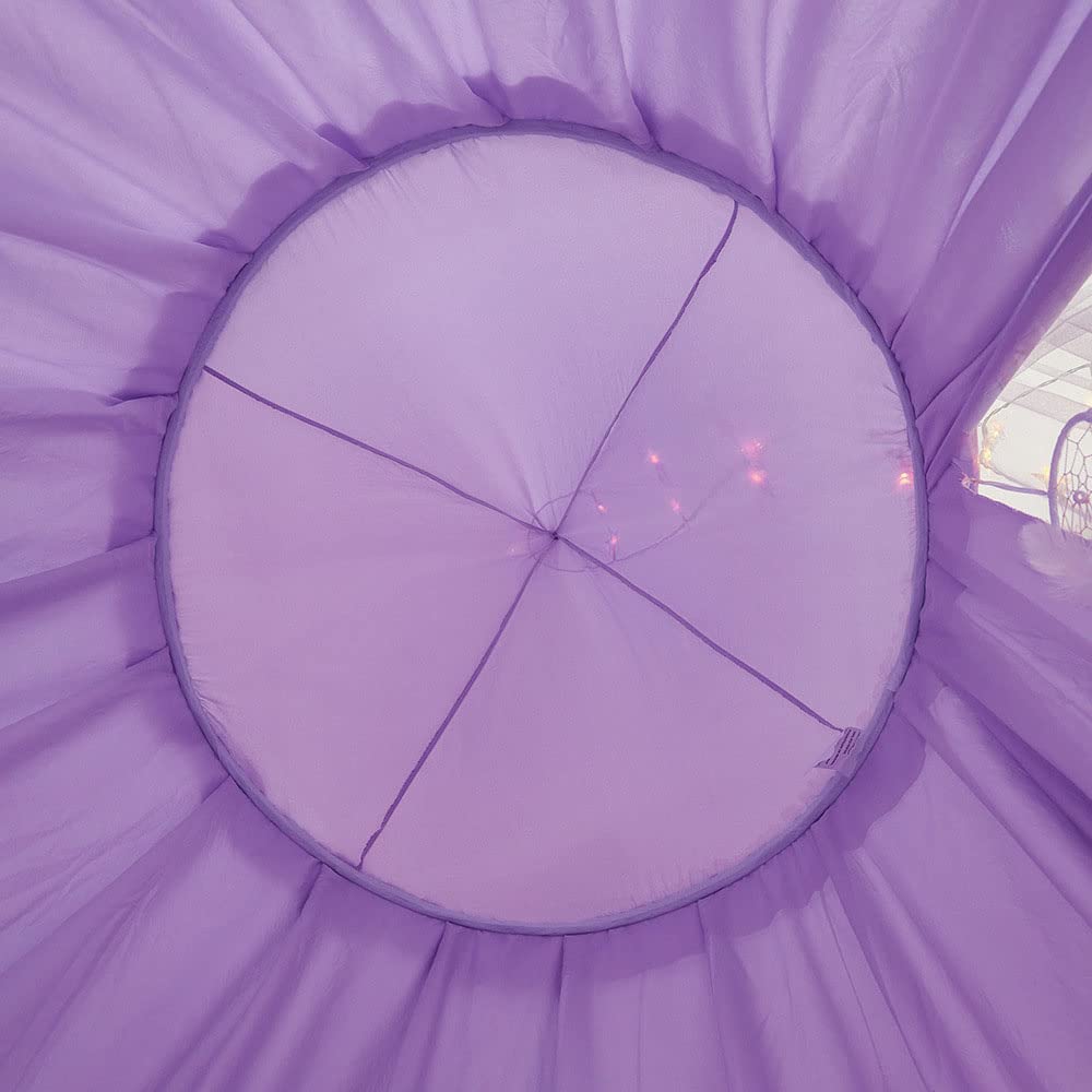 Surwin Dosel de Cama para Niña Niños Bebés Mosquitera Dosel Cama Individual Matrimonio, Redonda Toldo de Cuna de Castillo de Dormitorio Decoración de Habitación (morado blanco)