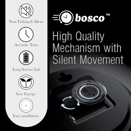 Image of Bosco Modern Non Ticking Silent, Grey dial and Frame 30 CM, Round Wall Clock for Home, Living Room, Bedroom, Office and Kitchen I BWC- 1804