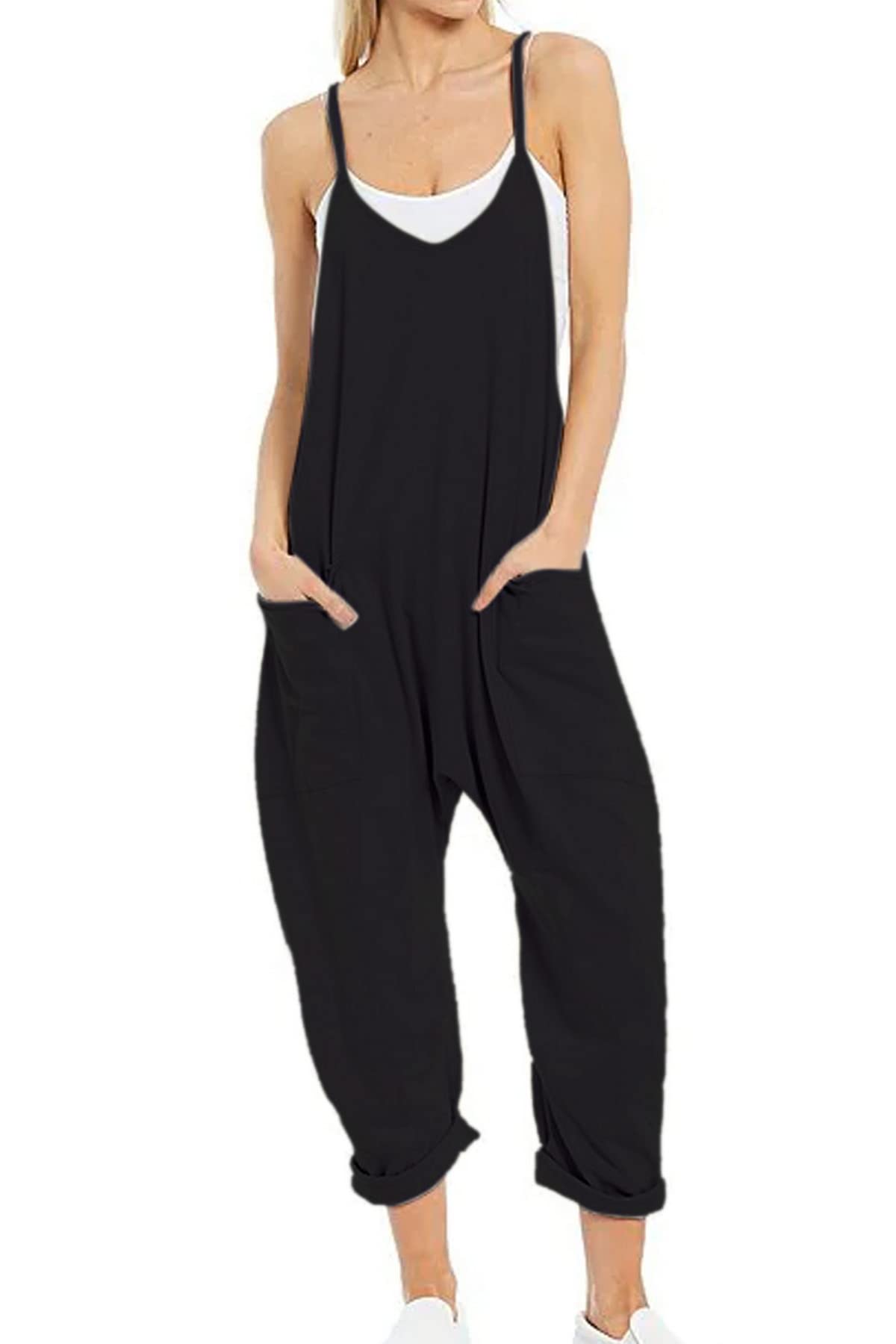 YioagaOne Piece Jumpsuits for Women Hot Shot Loose Rompers Spaghetti esie Casual Cotton Overalls with Pockets