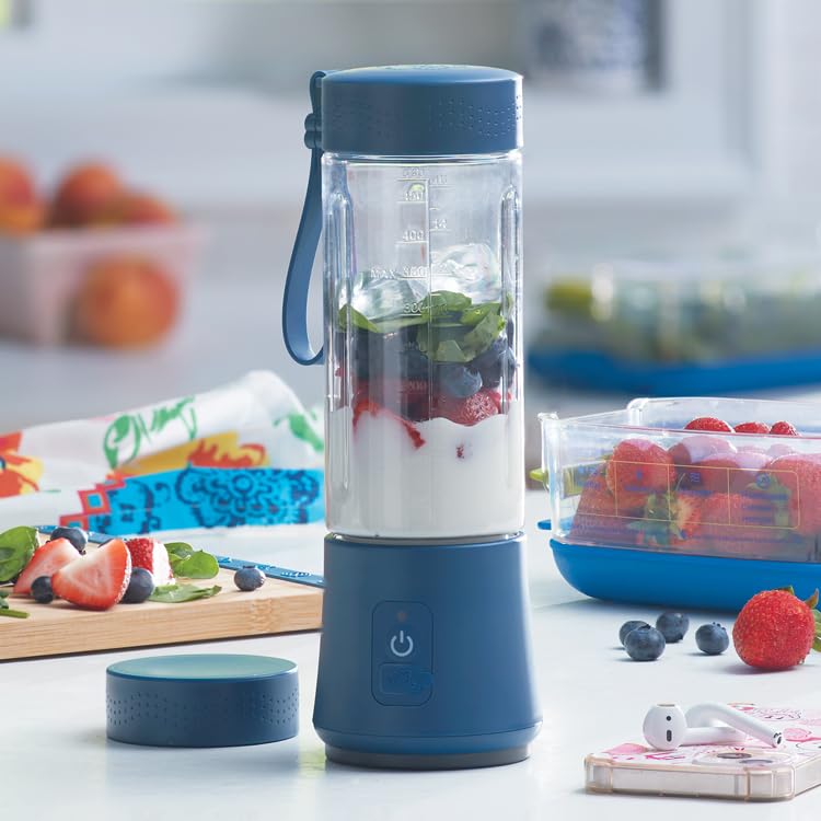 Portable Rechargeable Blender with 6-Prong Blade, 16oz BPA-Free Jar, 20+ Blends per Charge – Perfect for Smoothies, Frozen Drinks, and More – On-the-Go Convenience with Extra Lid & Safety Lock