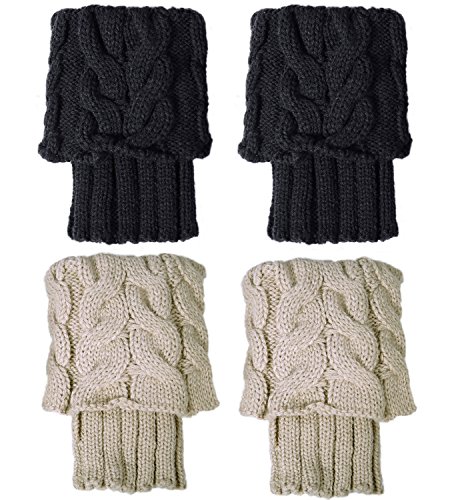 Loritta 2 Pairs Womens Boot Cuffs Winter Short Cable Knit Leg Warmers Boot Socks Gifts,2pairs- Style 03 - Thumbnail 4
