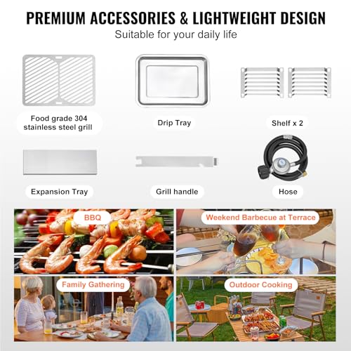 Image of VEVOR Propane Steak Grill, Portable Infrared Broiler, 1500F Stainless Steel Barbecue Infrared Grill with 6-Tier Adjustable Rack, Steak Cooker Machine for BBQ, Toast, Grill, Outdoor Picnic