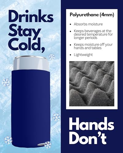 Image of PartyPrints 1000 Pack Navy Blue Blank Slim Can Cooler Sleeves | Plain Seltzer Customizable Bulk Coolers for Beer Bottles & 12oz Tall Cans | Skinny Collapsible Drink Insulated Sleeve